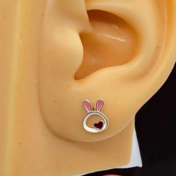 Tiny Easter Bunny Rabbit Earrings Spring Cute Enamel Studs Casual Jewelry NEW - Picture 2 of 4